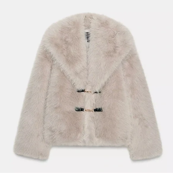 New ZARA Short Faux Fur Toggle Coat - Picture 8 of 10